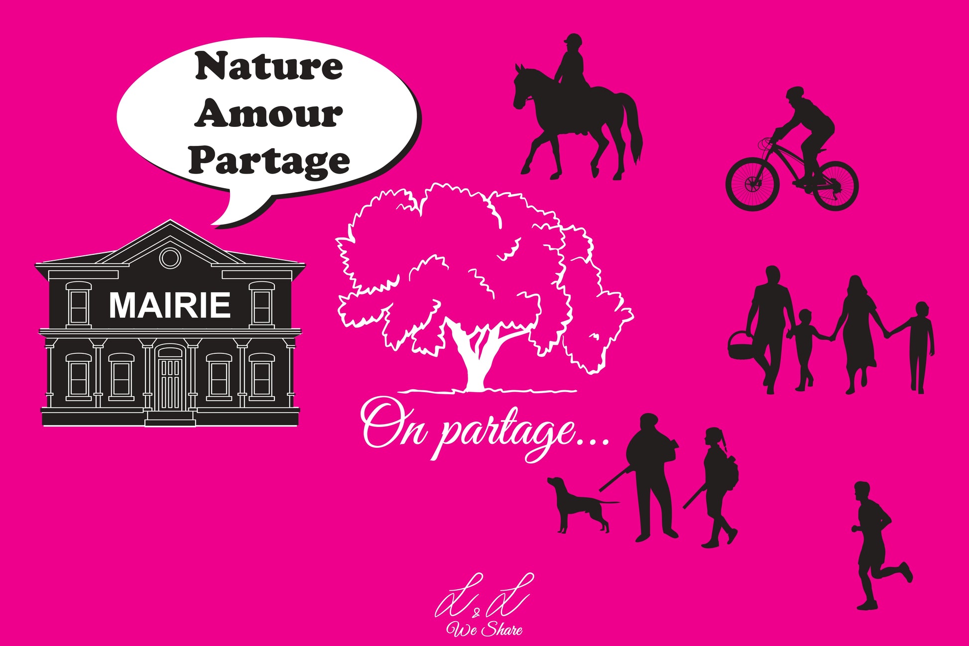 Panneaux signalétiques en Alu Dibon "L&L We Share" ROSE FLUO