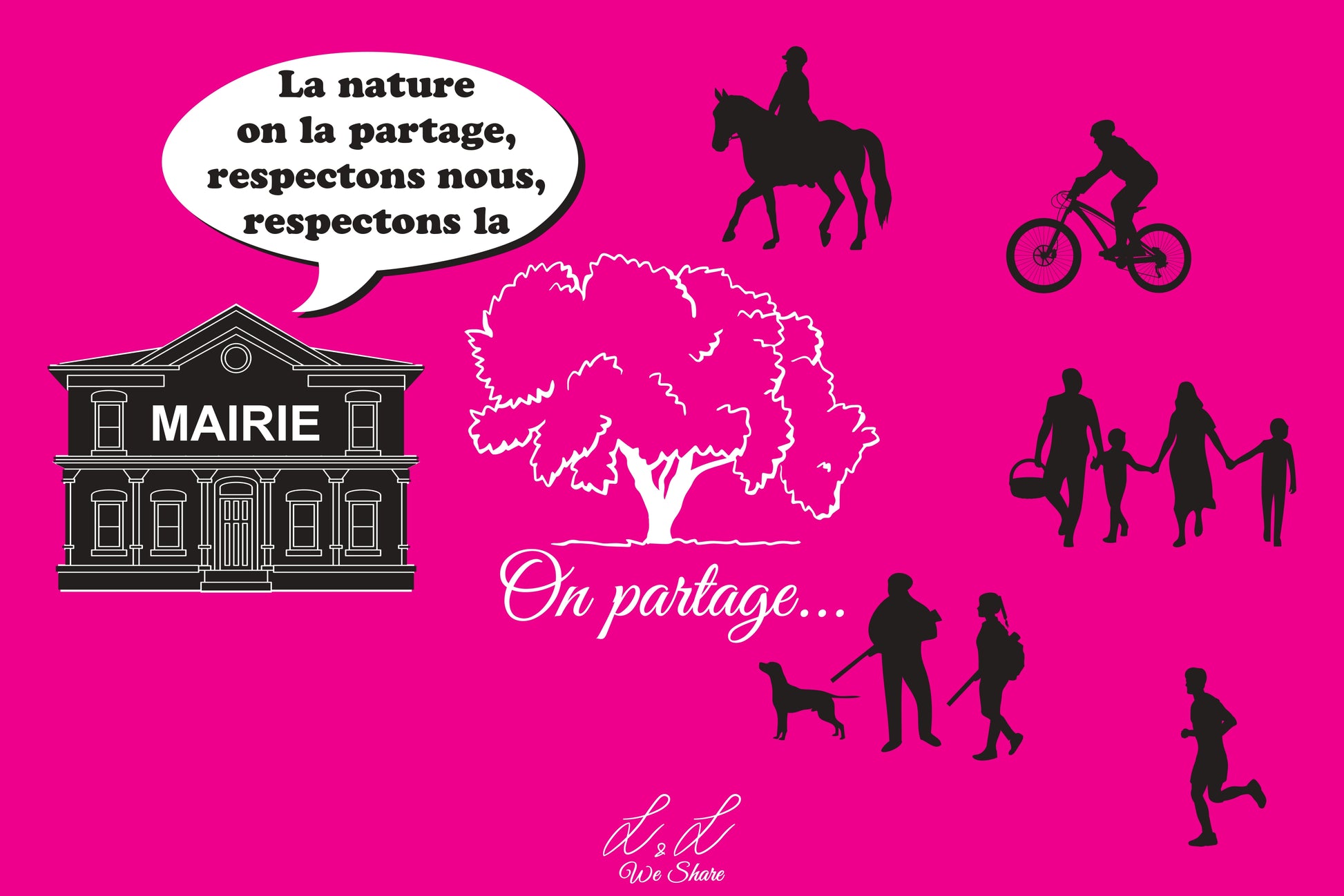 Panneaux signalétiques en Alu Dibon "L&L We Share" ROSE FLUO